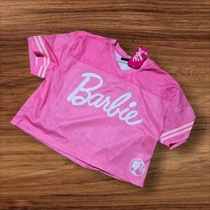 Barbie Pink Mesh Malibu Cropped Football Style Jersey NWT